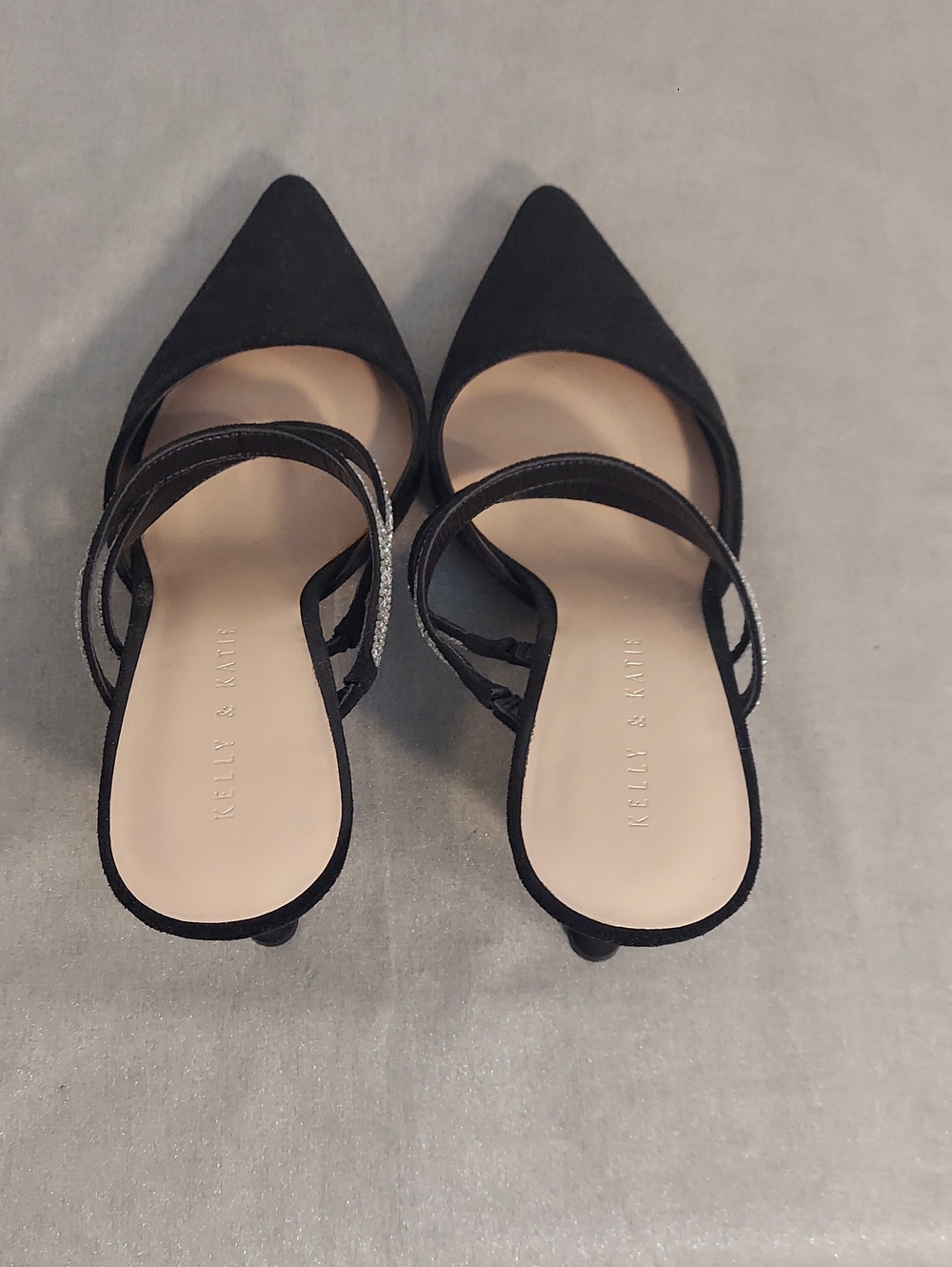 Kelly & Katie Black Pointed Toe Strappy Low Heel Slingbacks